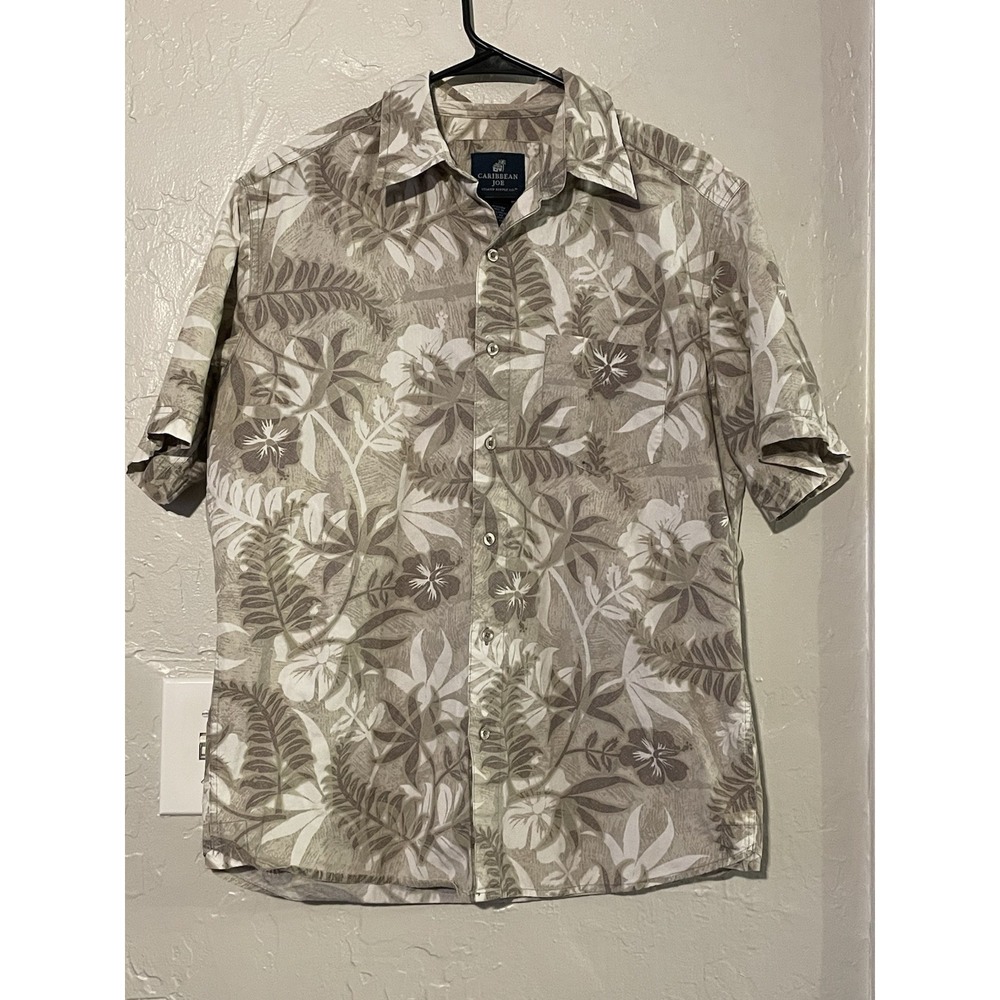 Caribbean Joe Tan Hawaiian Button Up Shirt Medium